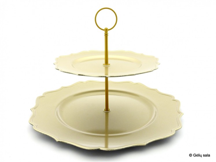 Plastic cake plate champagne with gold rim