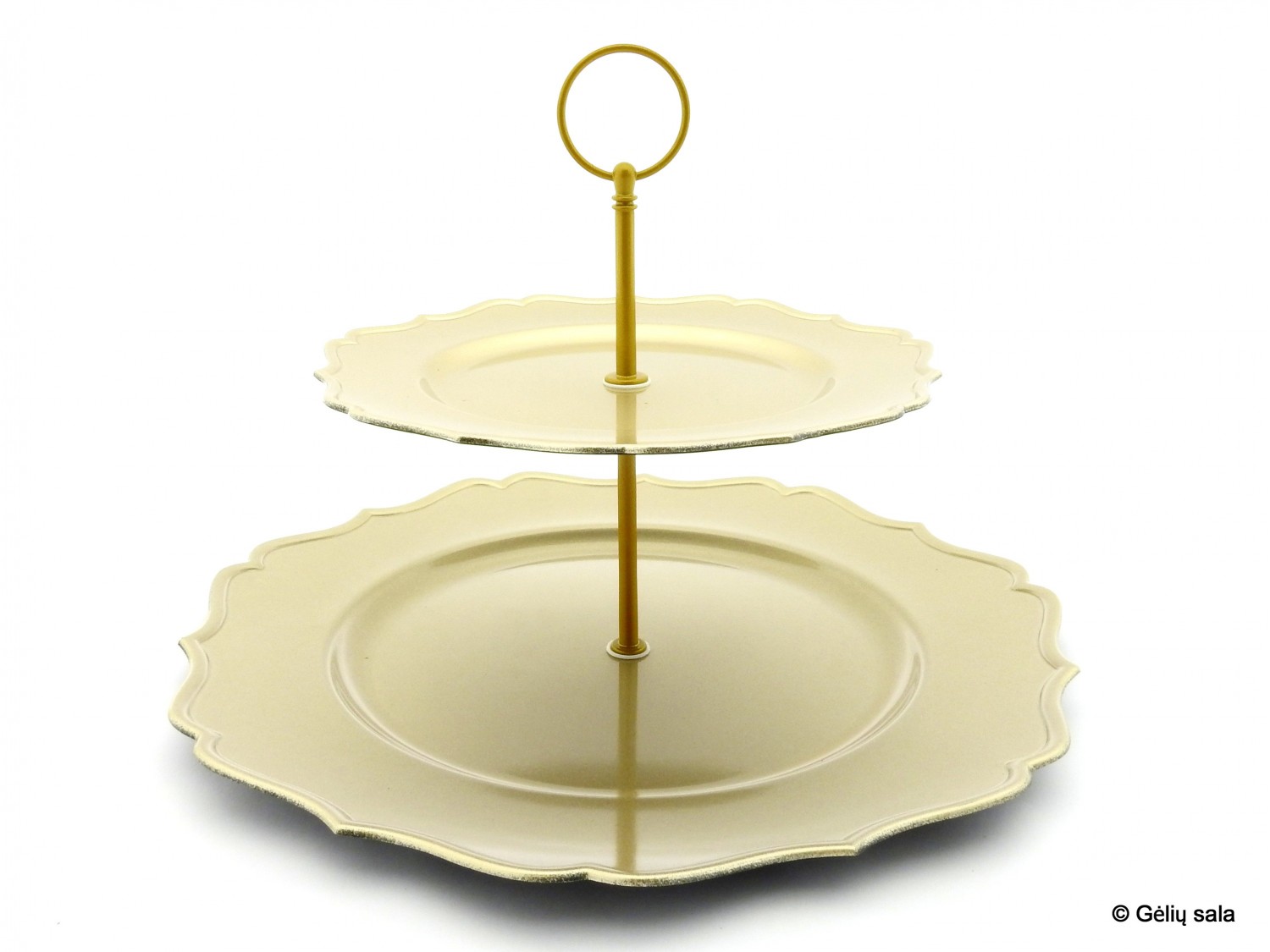 Plastic cake plate champagne with gold rim