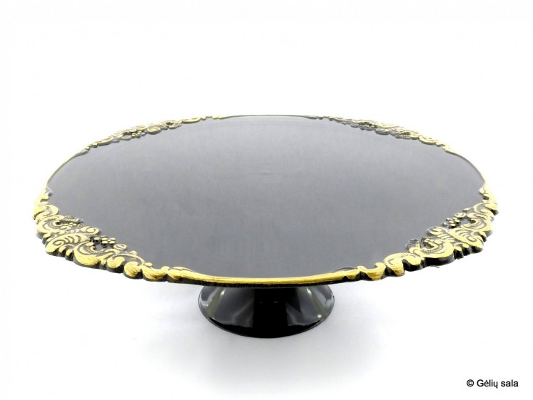 Plastic cake plate black with gold rim