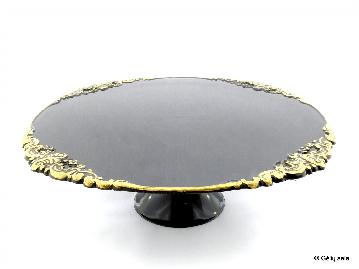 Plastic cake plate black with gold rim