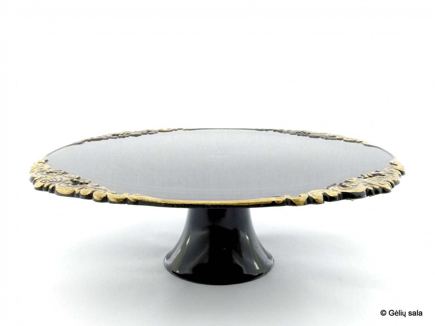 Plastic cake plate black with gold rim