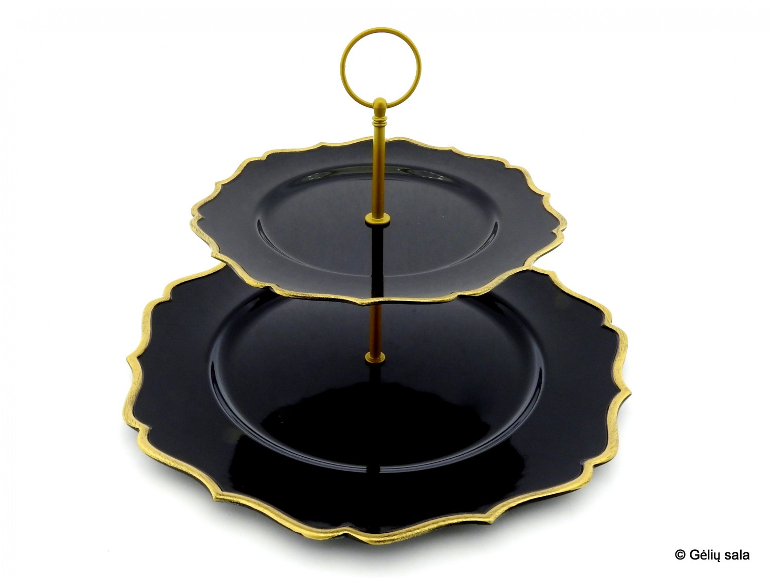 Plastic cake plate black with gold rim