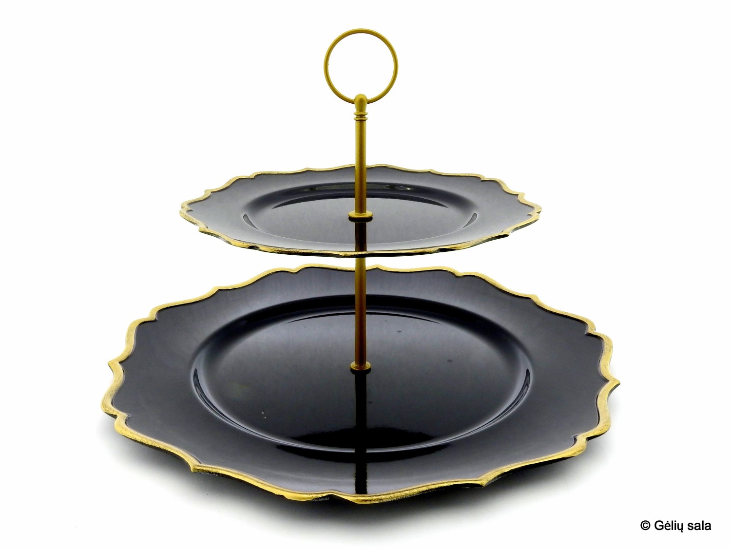 Plastic cake plate black with gold rim