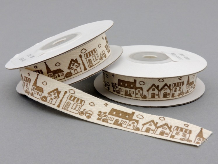 Linen Ribbon with Houses